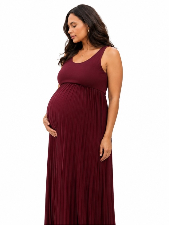 Seraphine Dresses & Skirts - Nursing/Breastfeeding Seraphine Deep Burgundy long Dress with Sunray-Pleat Skirt